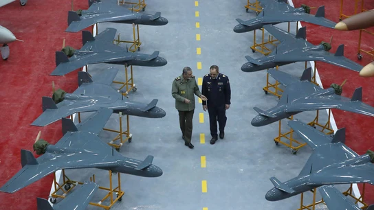 Fotografía de archivo de un almacen de drones de Irán. Fotografía de archivo de un almacen de drones de Irán.