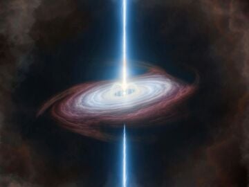 Concepci&oacute;n art&iacute;stica de un magnetar rodeado por un disco de acreci&oacute;n que muestra la precesi&oacute;n de Lense-Thirring