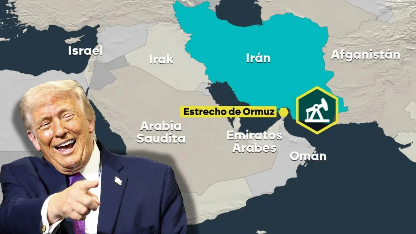 El presidente de Estados Unidos, Donald Trump, junto a una imagen del mapa del Estrecho de Ormuz. El presidente de Estados Unidos, Donald Trump, junto a una imagen del mapa del Estrecho de Ormuz.