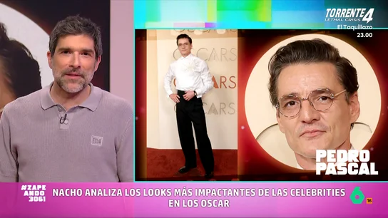 El mensaje de Nacho García a Pedro Pascal tras su look en los Oscar Nacho García analiza en este vídeo los looks más impactantes de la alfombra roja de los Oscar, con especial atención al de Pedro Pascal sin bigote o al "efecto bro" del gran perdedor de la noche: Timothée Chalamet.