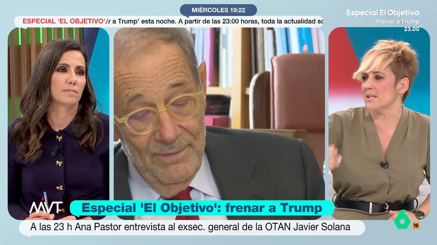 Ana Pastor, sobre las amenazas de Trump a la OTAN: "Está más debilitada debido a quién está intentando debilitarla" A partir de las 23:00 h laSexta acoge un programa especial en directo de 'El Objetivo'. Ana Pastor va a entrevistar al exsecretario general de la OTAN, Javier Solana, para conocer su opinión sobre el conflicto en Oriente Próximo.