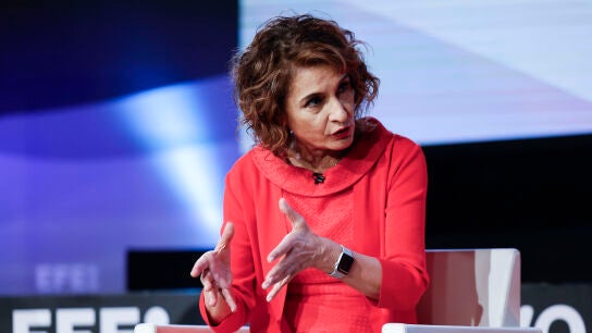 La vicepresidenta primera y ministra de Hacienda del Gobierno, Mar&iacute;a Jes&uacute;s Montero, durante su intervenci&oacute;n en 'Los Desayunos'