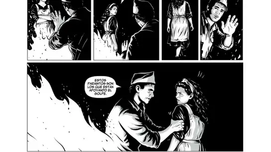 Una de las páginas de la novela gráfica 'España partida en dos' Una de las páginas de la novela gráfica 'España partida en dos'