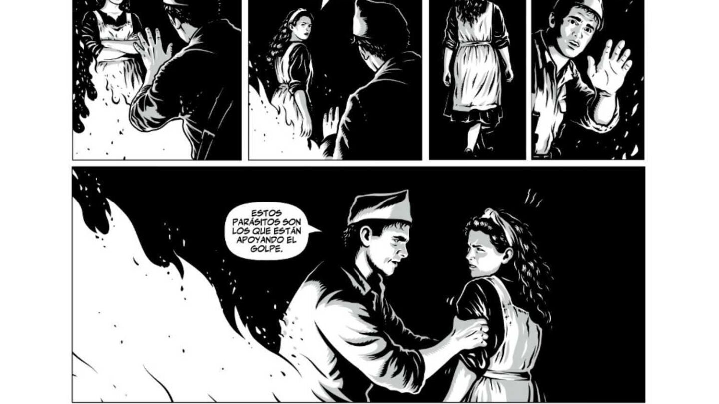 Una de las p&aacute;ginas de la novela gr&aacute;fica 'Espa&ntilde;a partida en dos'