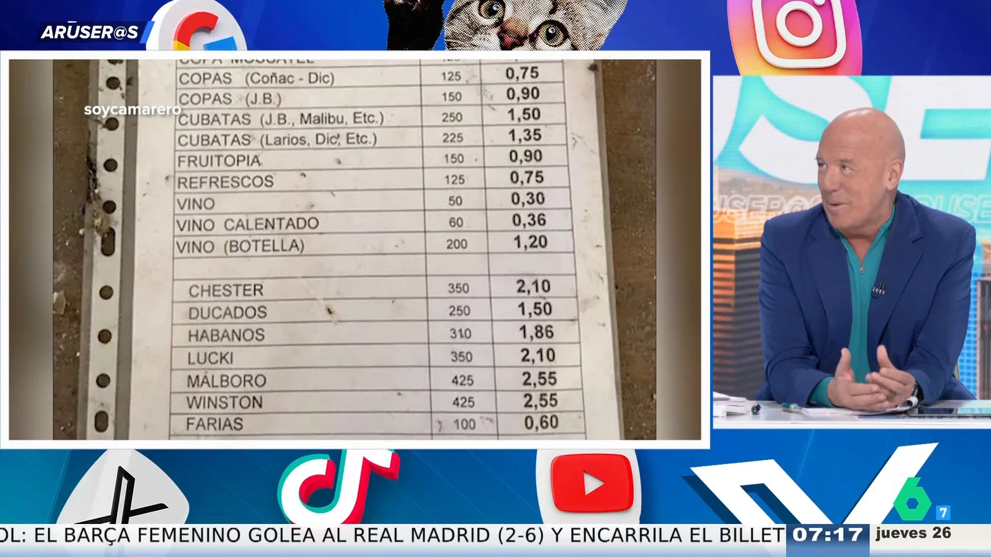 Alfonso Arús, al ver los precios de un bar de Asturias a principios de los 2000: "Me provoca entre nostalgia, rabia e impotencia" Alfonso Arús, al ver los precios de un bar de Asturias a principios de los 2000: "Me provoca entre nostalgia, rabia e impotencia"