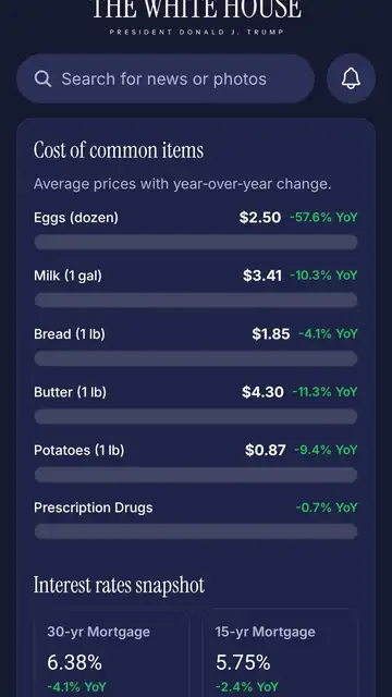 La nueva app de la Casa Blanca muestra los precios de algunos productos esenciales en EEUU. La nueva app de la Casa Blanca muestra los precios de algunos productos esenciales en EEUU.
