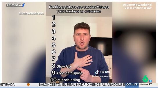 El v&iacute;deo viral de &Aacute;lvaro Casares sobre el ranking de palabras de mujeres: de "glow up" a "skincare"