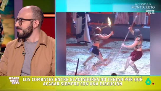 Néstor Marques desmonta el mayor bulo sobre las peleas de gladiadores El arquitecto e historiador Néstor Marqués desmonta en Zapeando algunos mitos que nos hicieron creer las películas de romanos, tan habituales en esta Semana Santa, sobre las luchas de gladiadores.