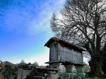 Imagen de archivo de una vista de un antiguo hórreo en Palas de Rei, Lugo Imagen de archivo de una vista de un antiguo hórreo en Palas de Rei, Lugo