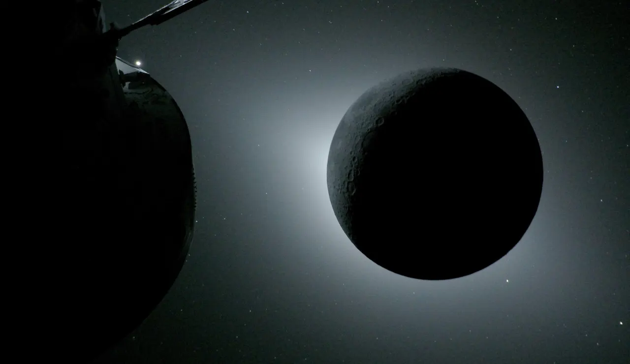 La Luna iluminada a contraluz por el Sol durante un eclipse solar