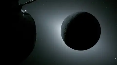 La Luna iluminada a contraluz por el Sol durante un eclipse solar La Luna iluminada a contraluz por el Sol durante un eclipse solar