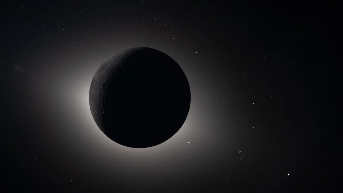 La Luna, eclipsando por completo al Sol, desde la perspectiva de la misión Artemis II. El eclipse total duró unos 54 minutos. La Luna, eclipsando por completo al Sol, desde la perspectiva de la misión Artemis II. El eclipse total duró unos 54 minutos.