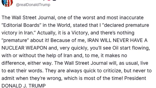 Mensaje de Trump en la red social Truth Mensaje de Trump en la red social Truth