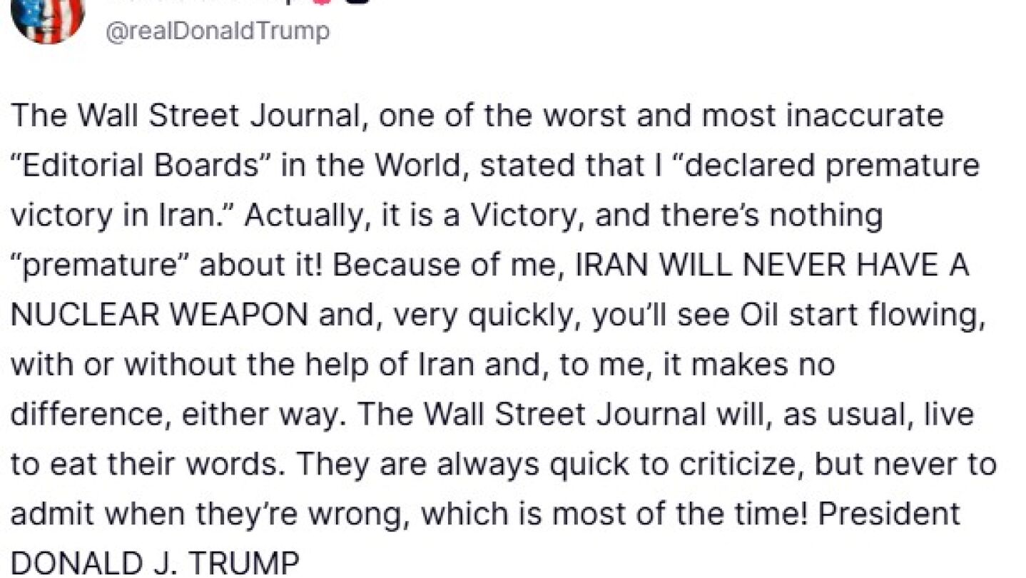 Mensaje de Trump en la red social Truth