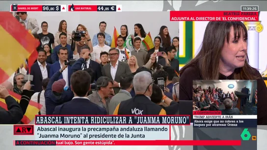 Beatriz Parera tras el polémico comentario de Abascal sobre Juanma Moreno: "Me preocupa que la realidad siga superando a Torrente" Beatriz Parera tras el polémico comentario de Abascal sobre Juanma Moreno: "Me preocupa que la realidad siga superando a Torrente"