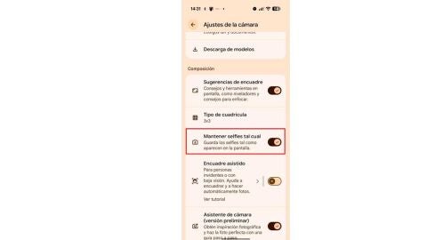 Ajustes de la cámara de Google