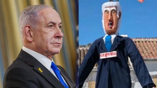 El l&iacute;der israel&iacute;, Benjam&iacute;n Netanyahu, y el mu&ntilde;eco quemado en El Burgo, M&aacute;laga.
