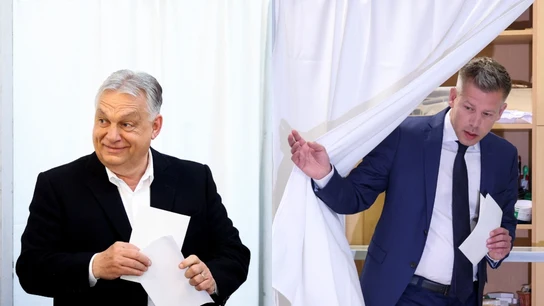 Orban, a la izquierda; Magyar, a la derecha Orban, a la izquierda; Magyar, a la derecha