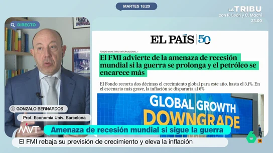 Gonzalo Bernardos critica la última advertencia del FMI sobre una posible recesión mundial: "Han querido espantar a la gente" El economista considera que el Fondo Montario Internacional ha planteado el peor escenario posible y, además, considera "improbable" que pueda llegar a suceder.