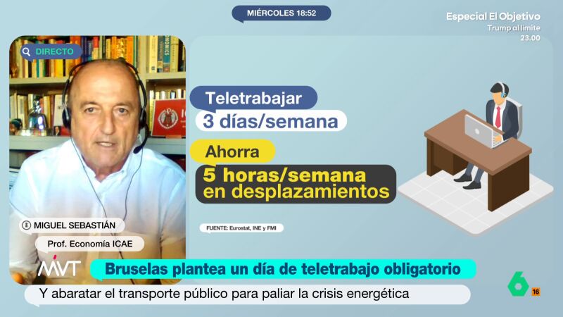 Miguel Sebasti&aacute;n, a favor de teletrabajar para paliar la crisis energ&eacute;tica: "El problema es que esas medidas son impopulares"