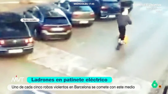 Los ladrones ya roban en patinete: así es uno de cada cinco robos violentos en Barcelona Los cacos recurren a estos vehículos para llevar a cabo sus robos y facilitar la huida. Su reducido tamaño les permite escapar por calles estrechas a las cuales no pueden acceder los coches policiales.