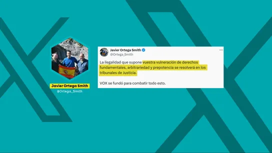Los últimos purgados de Vox se revuelven contra la dirección: anuncian acciones legales y Abascal mantiene que ni le "preocupa" ni le "ocupa" Los últimos purgados de Vox se revuelven contra la dirección: anuncian acciones legales y Abascal mantiene que ni le "preocupa" ni le "ocupa"