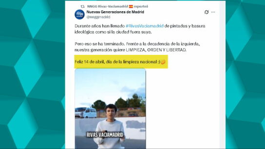 Las NNGG del PP confunden el apoyo a Palestina o a la sanidad p&uacute;blica con vandalismo: les pillan 'in fraganti' borrando un mural ciudadano en Rivas (Madrid)