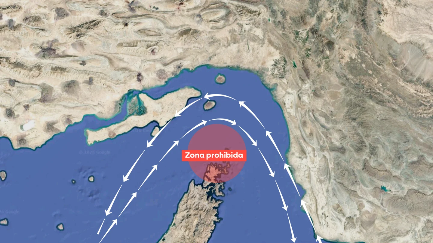 Mapa de la ruta de navegación marcada por Irán en el estrecho de Ormuz Mapa de la ruta de navegación marcada por Irán en el estrecho de Ormuz