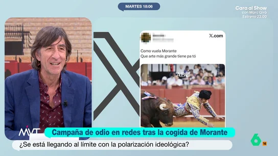 Benjamín Prado, sobre los tuits de odio contra Morante de la Puebla tras su cogida: "Las redes amplifican lo peor de la gente" El torero sufría este lunes una grave cogida de 10 centímetros en el glúteo que le ha perforado el recto. El diestro era operado de urgencia en la enfermería de la plaza de La Maestranza.
