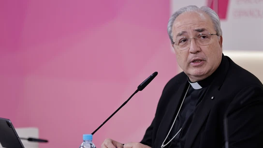 El secretario general de la Conferencia Episcopal Española, Francisco César García Magán, durante la rueda de prensa El secretario general de la Conferencia Episcopal Española, Francisco César García Magán, durante la rueda de prensa