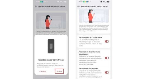 Recordatorios de confort visual