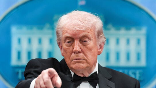 El presidente de Estados Unidos, Donald Trump, durante la rueda de prensa posterior al intento de atentado sufrido durante la cena de corresponsales