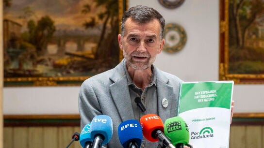 El candidato de Por Andaluc&iacute;a a la Junta, Antonio Ma&iacute;llo, en la presentaci&oacute;n del programa de Por Andaluc&iacute;a para las elecciones de Andaluc&iacute;a de 2026