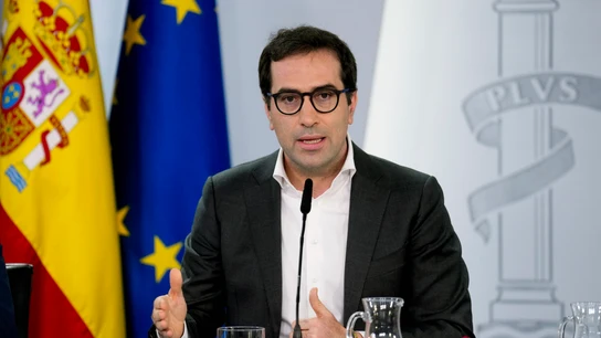 El vicepresidente primero y ministro de Economía, Comercio y Empresa, Carlos Cuerpo, durante la rueda de prensa posterior al Consejo de Ministros El vicepresidente primero y ministro de Economía, Comercio y Empresa, Carlos Cuerpo, durante la rueda de prensa posterior al Consejo de Ministros