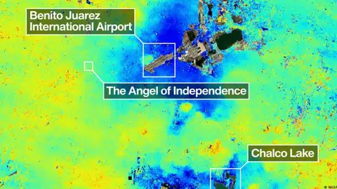 Imagen tomada por el satélite NISAR sobre el hundimiento de Ciudad de México Imagen tomada por el satélite NISAR sobre el hundimiento de Ciudad de México