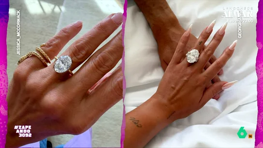 El parecido entre el anillo de compromiso de Harry Styles y Zoë Kravitz con el de Georgina: "Los dos llevan una inscripción" Juan Sanguino habla en este vídeo del fugaz compromiso entre Harry Styles y Zoë Kraviz tras ocho meses de relación, sellado con un pedazo de anillo de 12 kilates de la diseñadora con la que trabaja la actriz, Jessica McCormack.