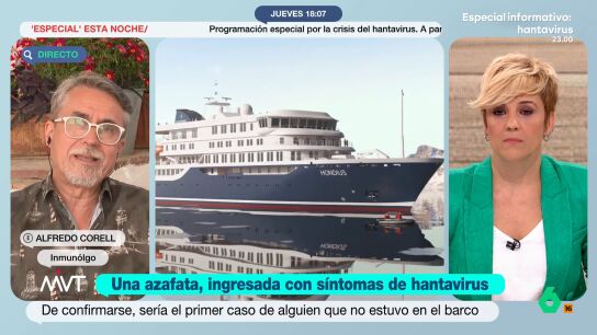 Alfredo Corell analiza en M&aacute;s Vale Tarde el posible contagio de una azafata que entr&oacute; en contacto con la mujer infectada con hantavirus. Asegura que no debemos alertarnos por este caso, ya que habr&iacute;a sido mediante "contacto estrecho".