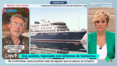 Alfredo Corell analiza en M&aacute;s Vale Tarde el posible contagio de una azafata que entr&oacute; en contacto con la mujer infectada con hantavirus. Asegura que no debemos alertarnos por este caso, ya que habr&iacute;a sido mediante "contacto estrecho".