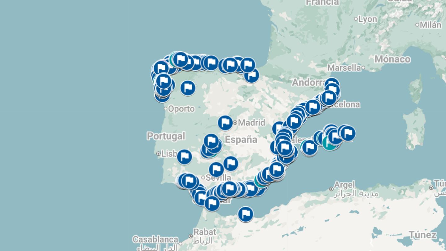 El mapa con las playas con bandera azul de Espa&ntilde;a 2026