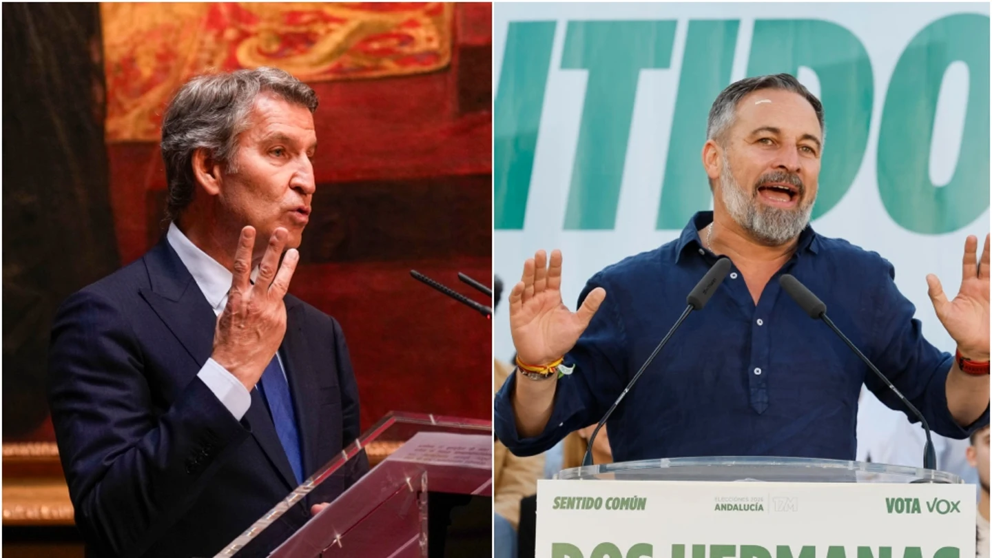 Feijóo, a la izquierda; Abascal, a la derecha Feijóo, a la izquierda; Abascal, a la derecha