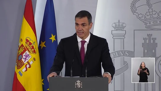 Sánchez comparece ante los medios en Moncloa Sánchez comparece ante los medios en Moncloa