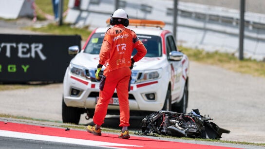 As&iacute; ha quedado la moto de &Aacute;lex M&aacute;rquez tras el accidente. 