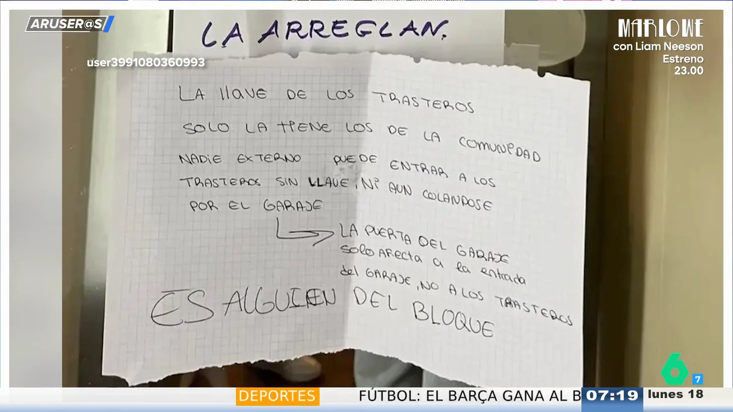 El cruce de notas en una comunidad de vecinos tras un robo en un trastero: "Es alguien del bloque" El cruce de notas en una comunidad de vecinos tras un robo en un trastero: "Es alguien del bloque"