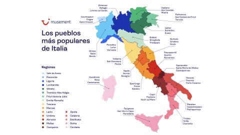 El mapa con los pueblos más populares de Italia