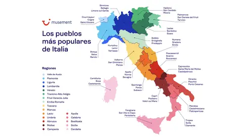 El mapa con los pueblos más populares de Italia El mapa con los pueblos más populares de Italia