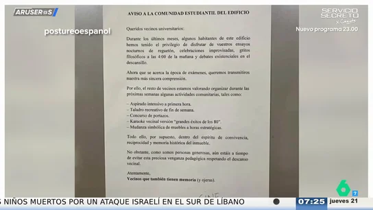 La venganza viral de unos vecinos a los estudiantes del bloque por sus "fiestas improvisadas": "Procederemos con el aspirado intensivo" La venganza viral de unos vecinos a los estudiantes del bloque por sus "fiestas improvisadas": "Procederemos con el aspirado intensivo"