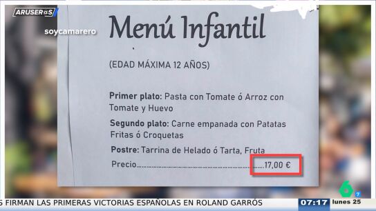 Alfonso Ar&uacute;s, indignado con el men&uacute; infantil a precio de adulto: "Es carete"