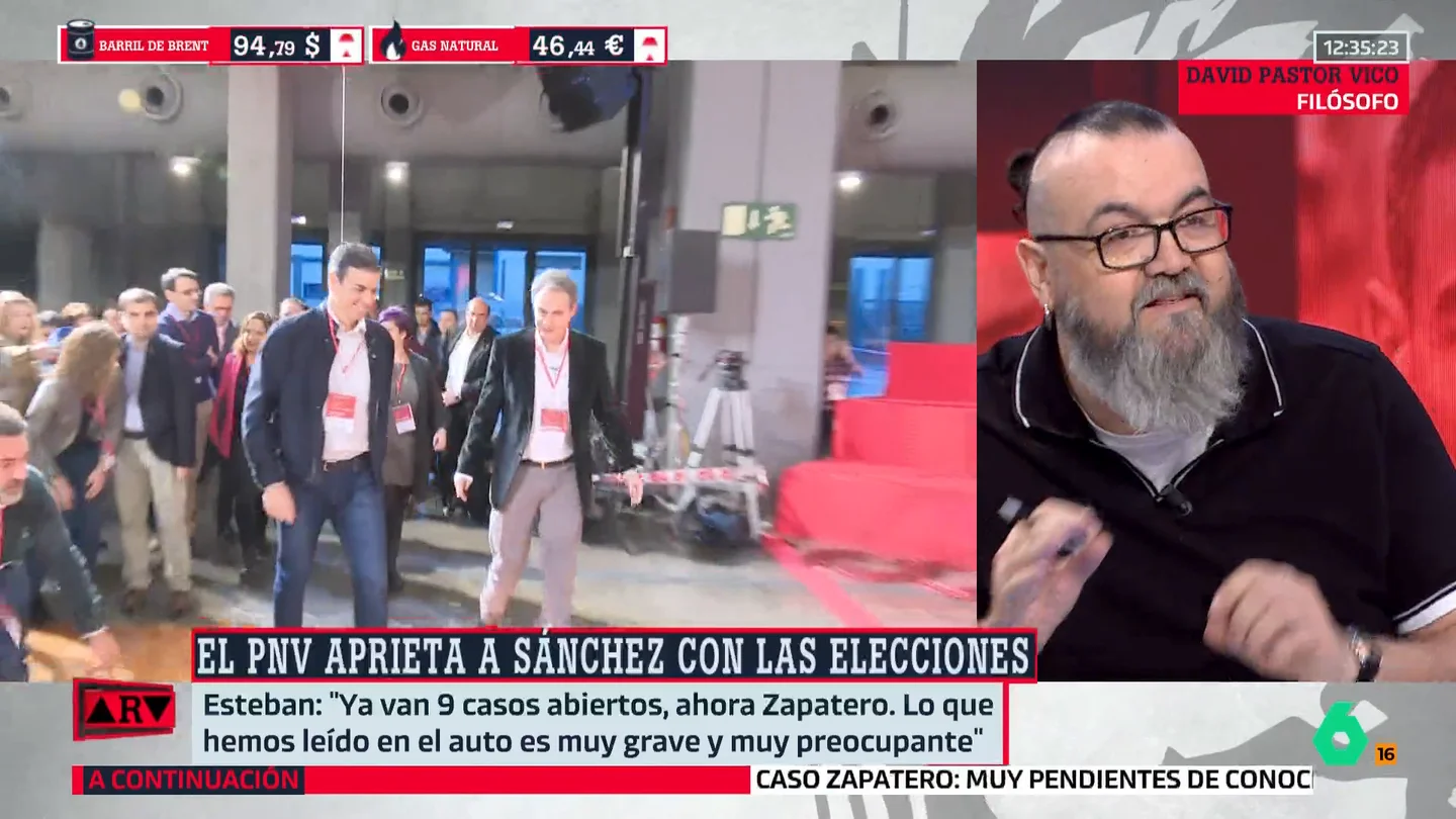 El filósofo David Vico, tras la imputación de Zapatero: "Si es verdad, es una hecatombe; pero si no lo es, es otra hecatombe" El filósofo David Vico, tras la imputación de Zapatero: "Si es verdad, es una hecatombe; pero si no lo es, es otra hecatombe"