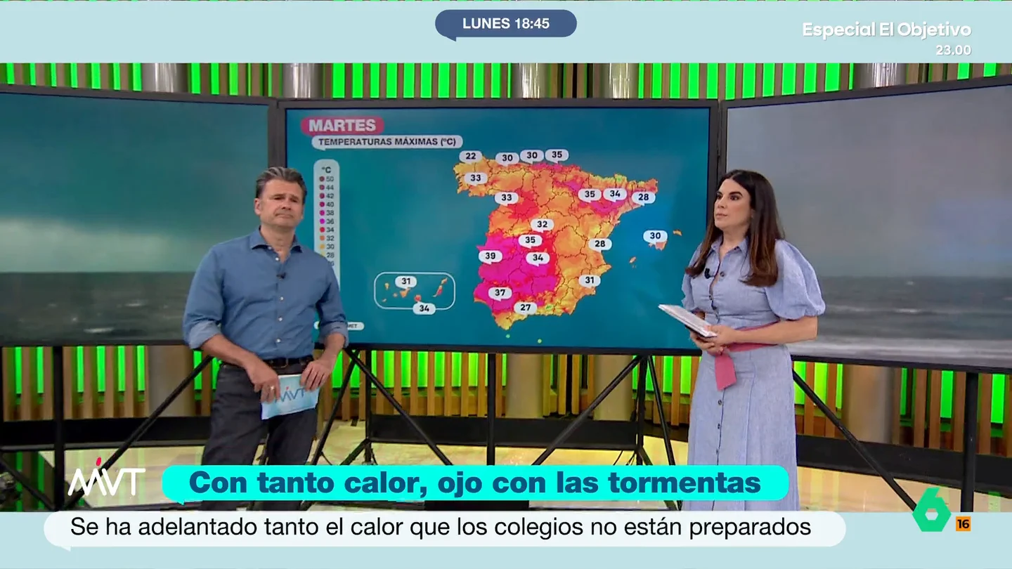 Joanna Ivars denuncia la falta de preparación de los colegios ante las altas temperaturas: "Las aulas son un auténtico cocedero" La meteoróloga de laSexta expone que hay un límite legal de temperatura para trabajos como la docencia. Las aulas deben estar entre 17 y 27 grados.