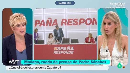 Cristina Pardo: "Pedro Sánchez no ha hablado todavía de las elecciones en Extremadura, como para que hable de Zapatero" "Los políticos tienen que dar cuenta a la ciudadanía de lo que hacen, de lo que dejan de hacer o de las situaciones que vivimos, y es algo que Pedro Sánchez no está haciendo", afirma rotunda la presentadora de Más Vale Tarde.